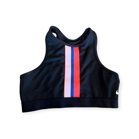 Nike Sports Bra- Elastic With Stripes -Black Size XS, Mesh Racerback, Side Logo - Picture 1 of 6